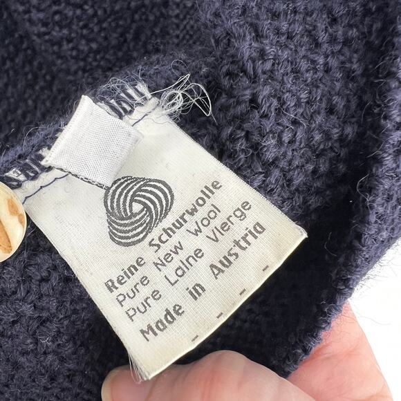 Vtg Giesswein Wool Cardigan Womens 14 Navy Blue Antler Button Mushrooms Austrian - Picture 8 of 11